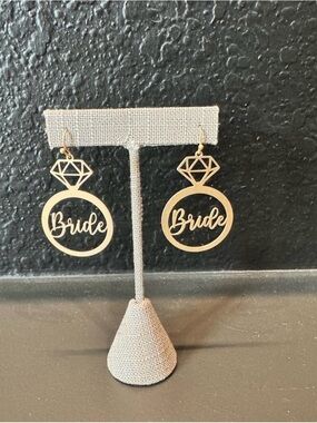 Gold 'Bride' Ring Drop Earrings - Bridal Statement Drops